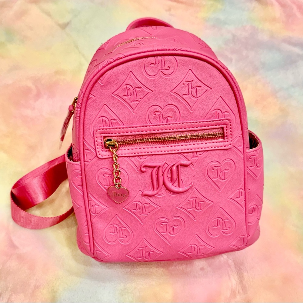 Juicy Couture Pink Embossed Mini Backpack with Gold Hardware